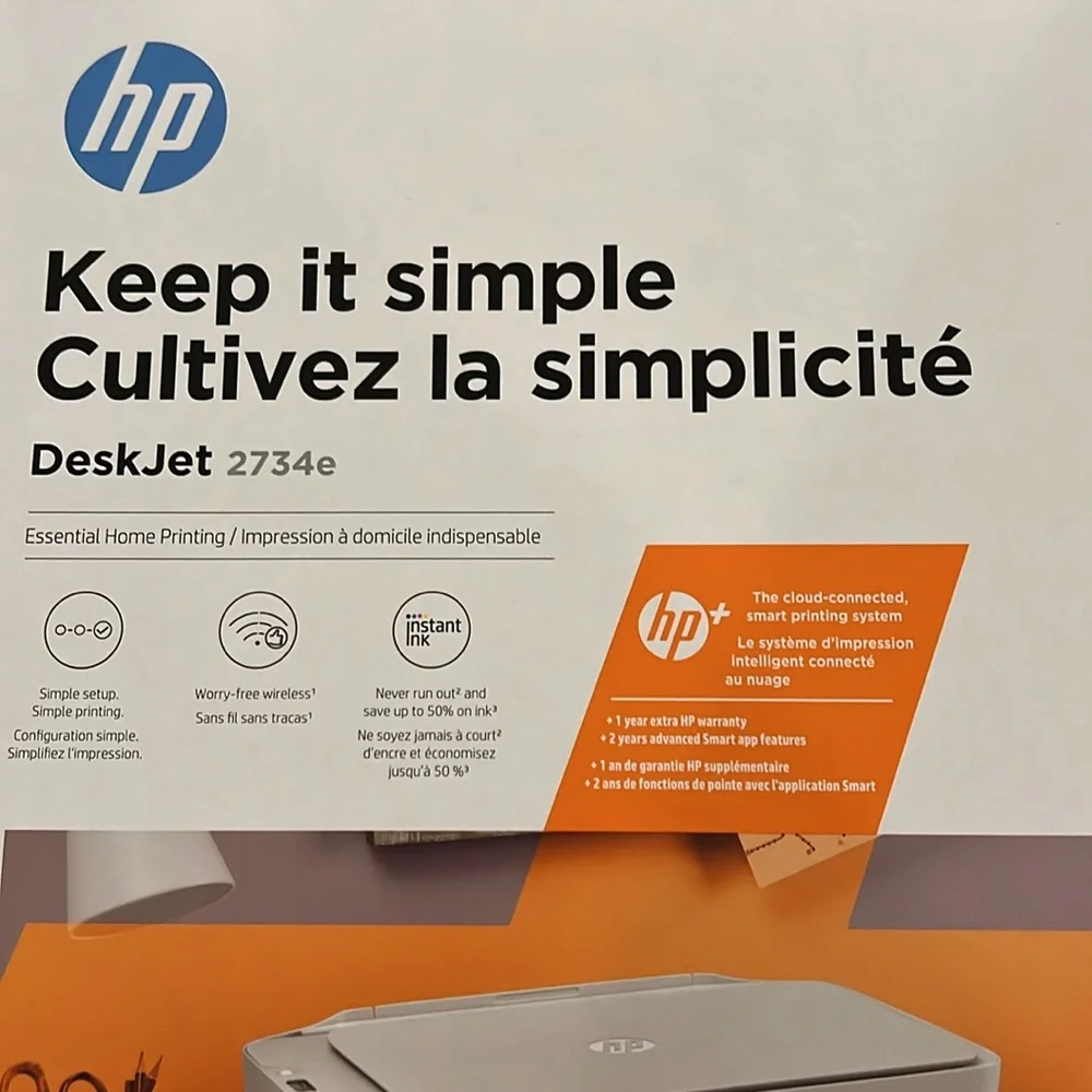 New HP DeskJet 2734e color wireless printer